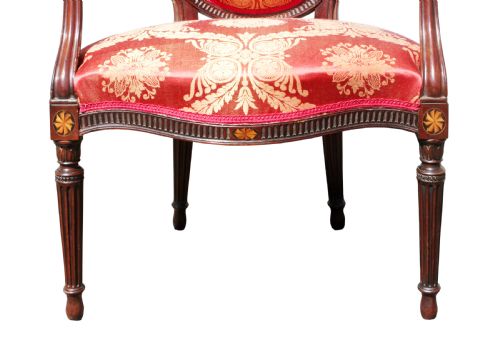 PAIR OF GEORGE III MAHOGANY ARMCHAIRS IN RED DAMASK MANNER OF JOHN LINNELL - ADDITIONAL PHOTO 5