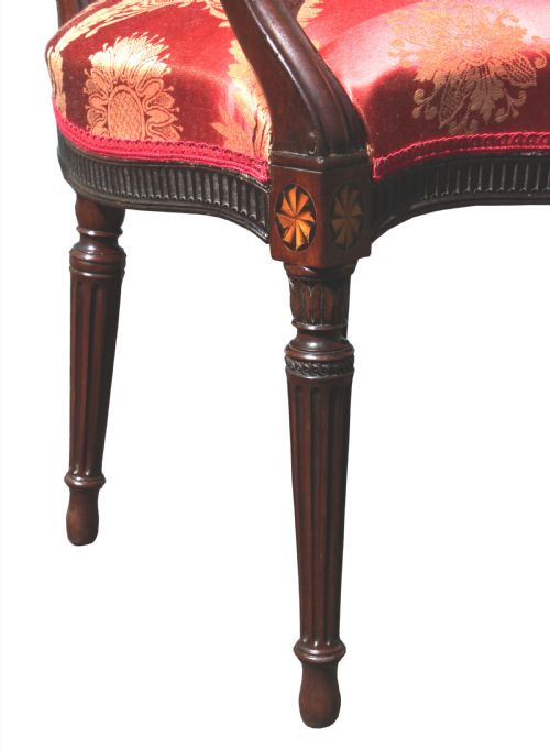 PAIR OF GEORGE III MAHOGANY ARMCHAIRS IN RED DAMASK MANNER OF JOHN LINNELL - ADDITIONAL PHOTO 8