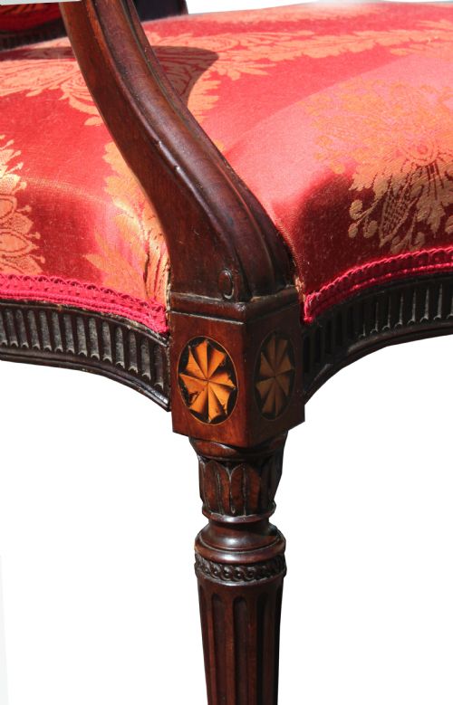 PAIR OF GEORGE III MAHOGANY ARMCHAIRS IN RED DAMASK MANNER OF JOHN LINNELL - ADDITIONAL PHOTO 9