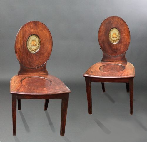 PAIR GEORGE III MAHOGANY HALL CHAIRS - ADDITIONAL PHOTO 1