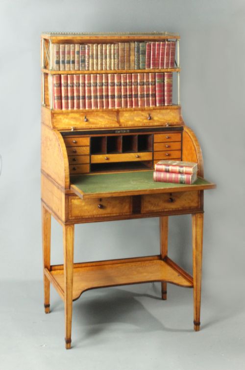 ANTIQUE SATINWOOD CYLINDER BOOKCASE - ADDITIONAL PHOTO 1