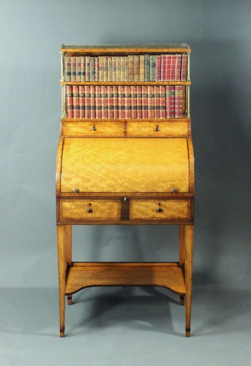 ANTIQUE SATINWOOD CYLINDER BOOKCASE - ADDITIONAL PHOTO 5