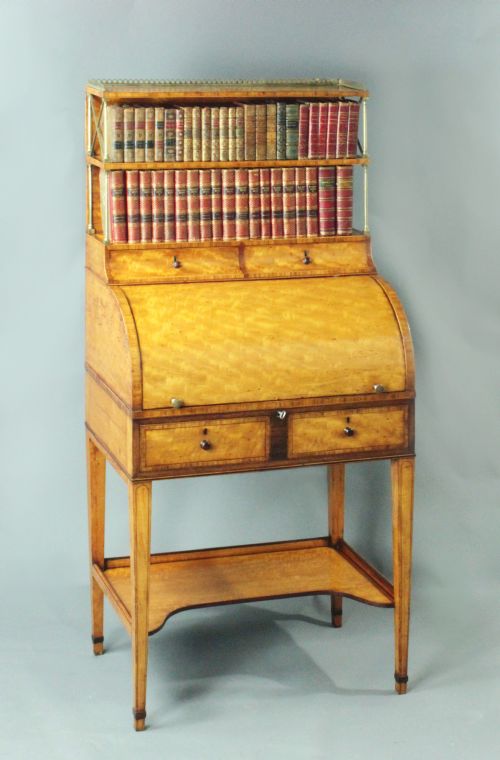 ANTIQUE SATINWOOD CYLINDER BOOKCASE - ADDITIONAL PHOTO 7