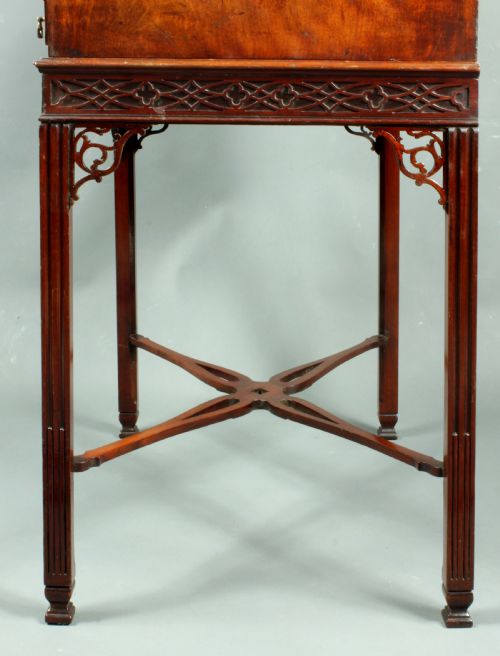 ANTIQUE CHIPPENDALE MAHOGANY BUREAU ON STAND - ADDITIONAL PHOTO 4