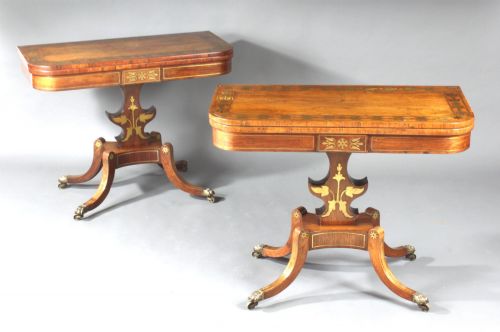 ANTIQUE PAIR OF REGENCY ROSEWOOD CARD TABLES