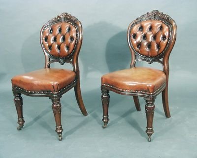 Set of 8 Victorian Library or Dining Chairs with Leather Upholstery