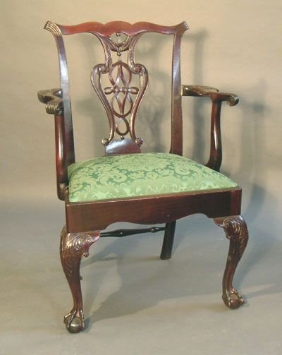 Chippendale Mahogany Cabriole Leg Elbow Chiar