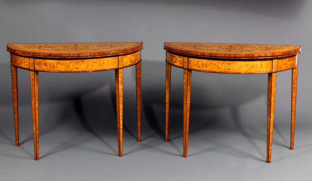 Antique pair of satinwood card tables