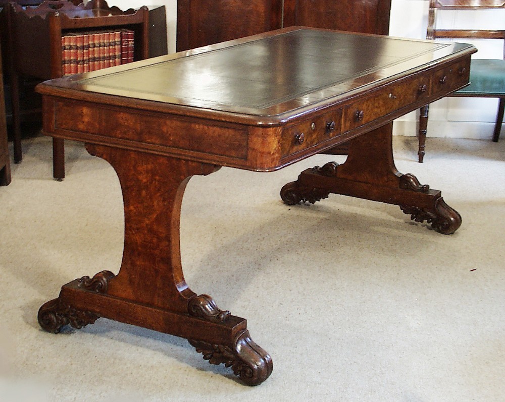 Antique figured oak writing table