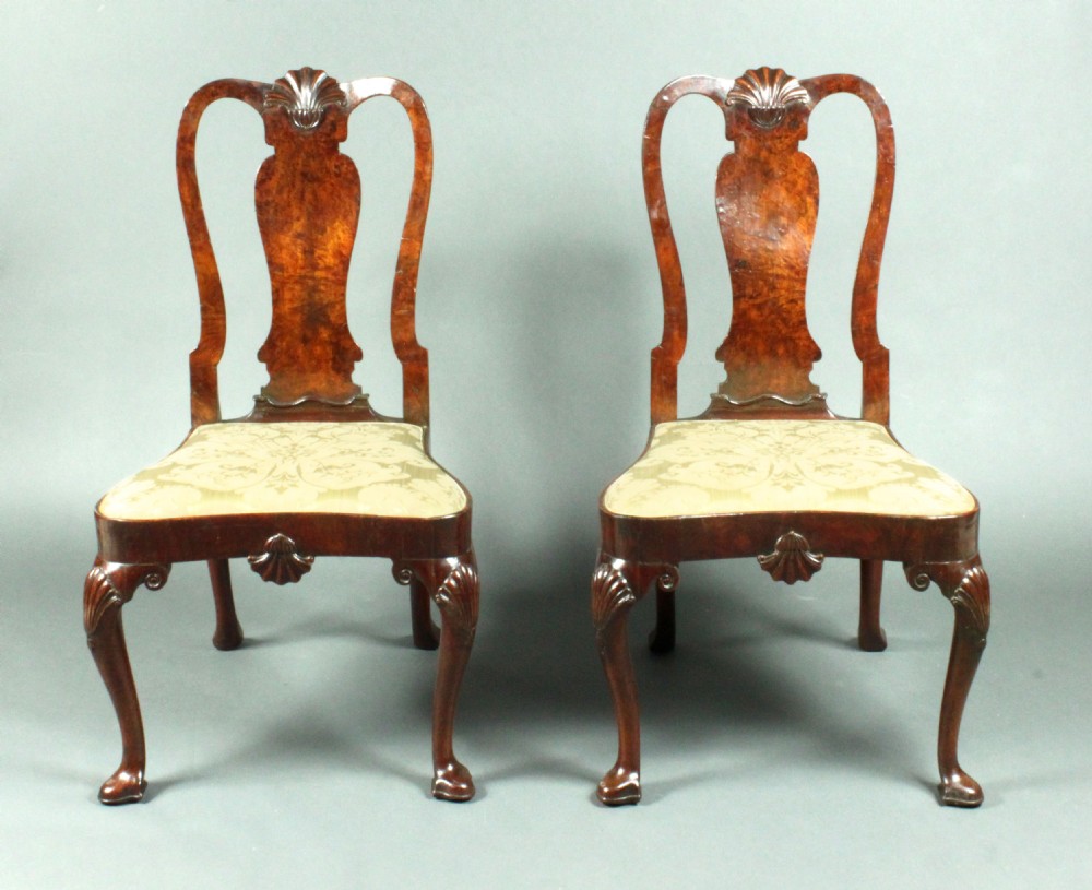 Walnut and burr ash cabriole leg chairs
