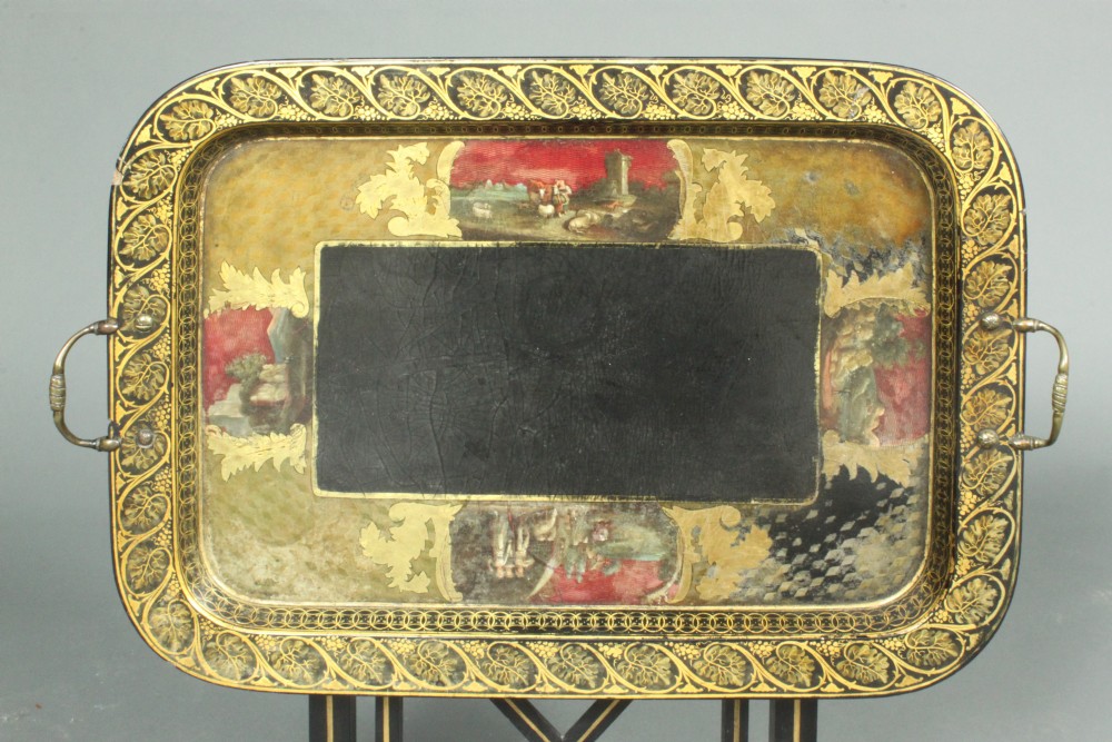 Antique papier mache tray on stand
