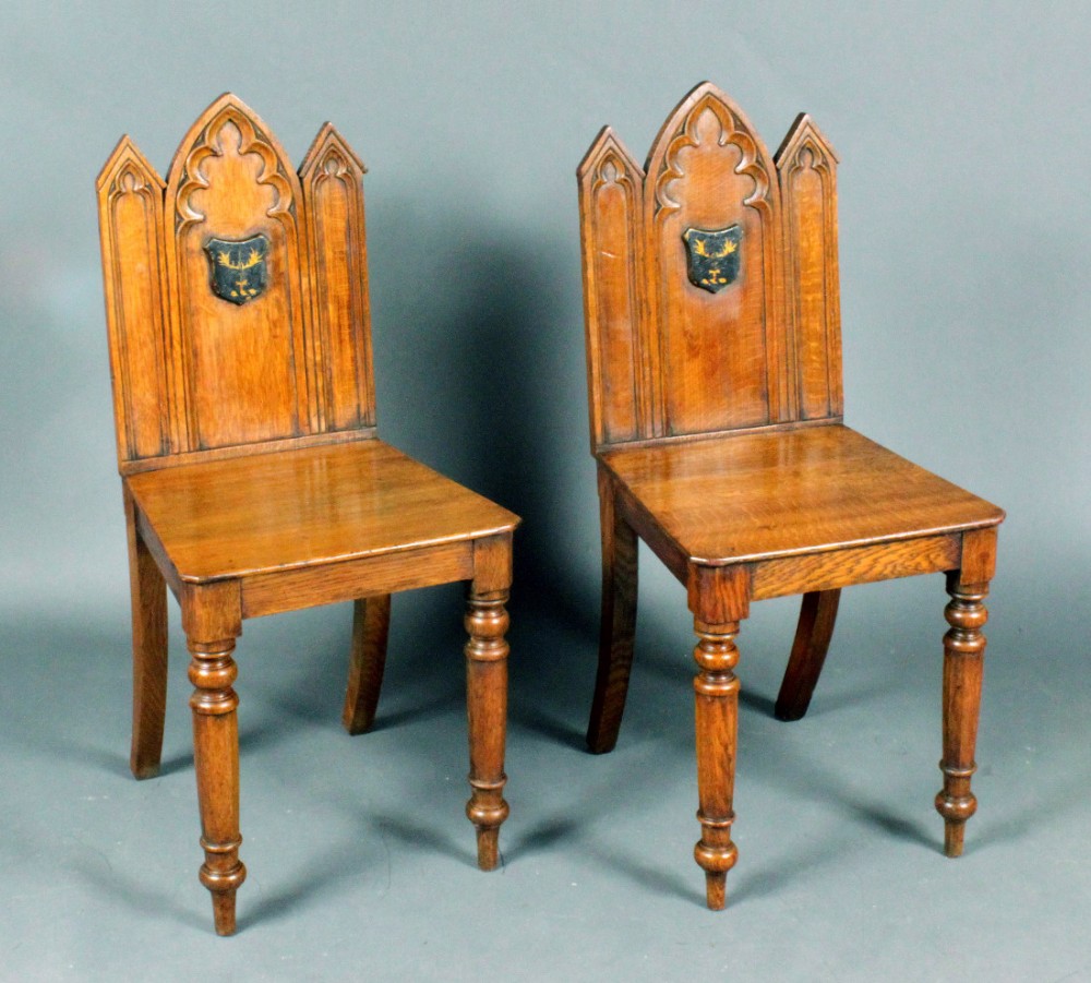 Pair of gothic hall chairs