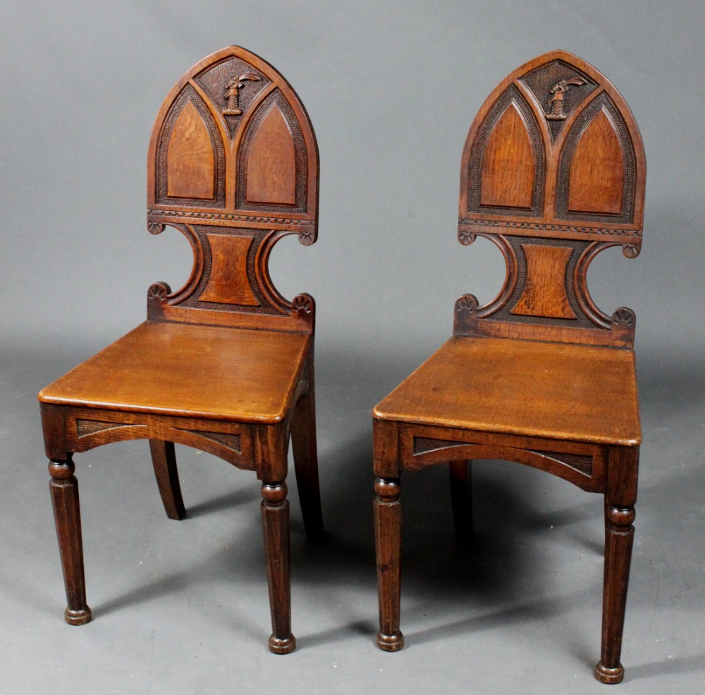 Antique pair of hall chairs
