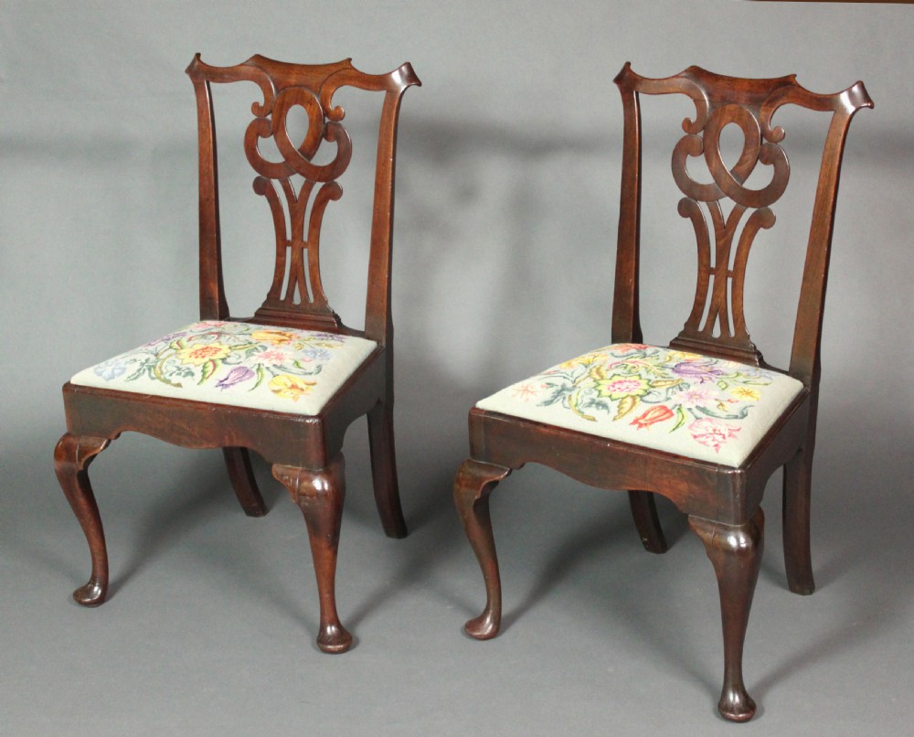 Pair of George II mahogany cabriole leg chairs View IV
