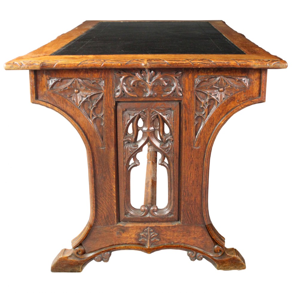 Neo-Gothic carved oak writing table View II