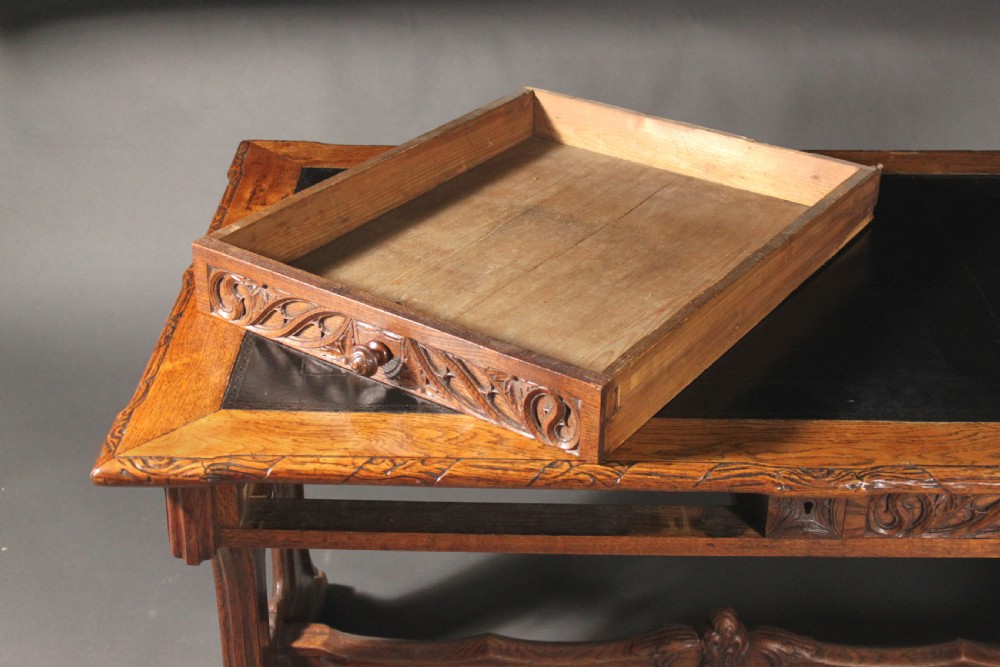Neo-Gothic carved oak writing table View VII