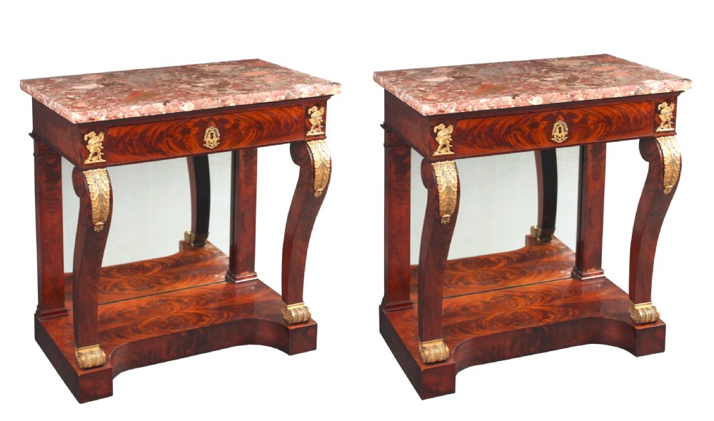 Pair of French Empire console tables