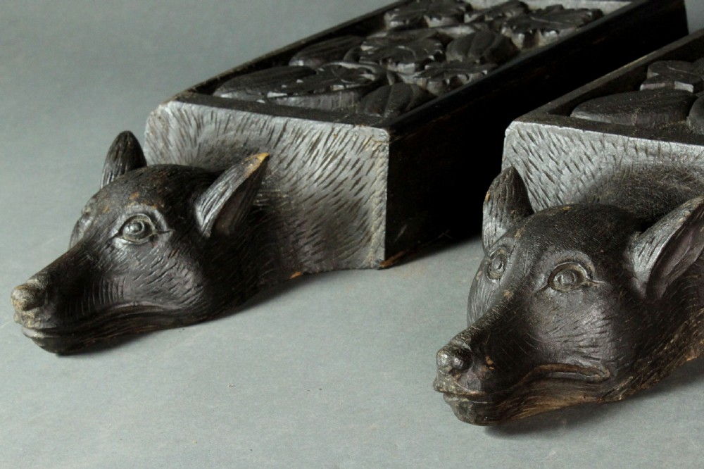 Pair of carved oak fox corbels View II