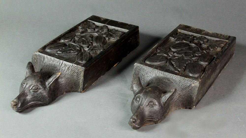 Pair of carved oak fox corbels View III
