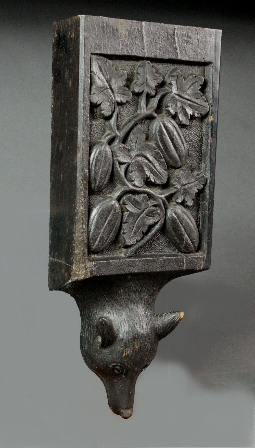 Pair of carved oak fox corbels View IV
