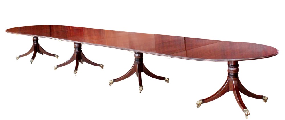 George III four pedestal mahogany dining table