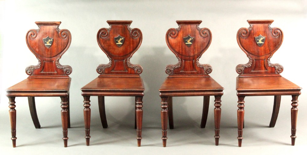 Four armorial hall chairs View II