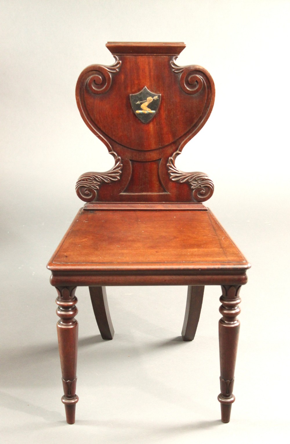 Four armorial hall chairs View III