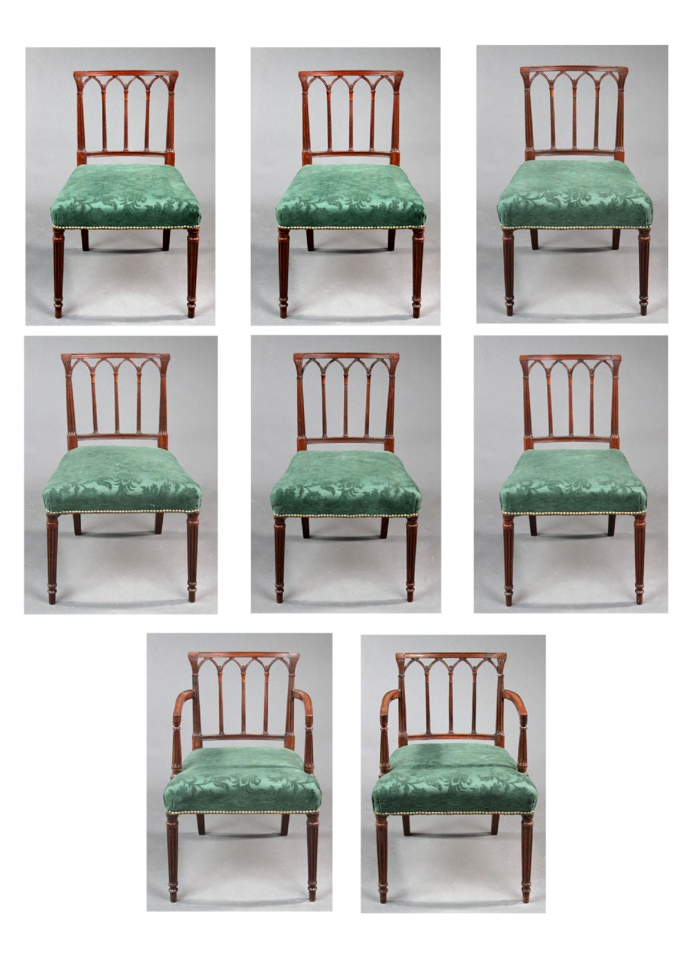 Set of 8 Georgian Mahogany Gothic Design Dining Chairs