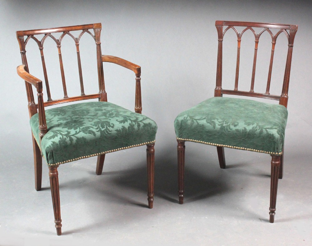 Set of 8 Georgian Mahogany Gothic Design Dining Chairs View IV