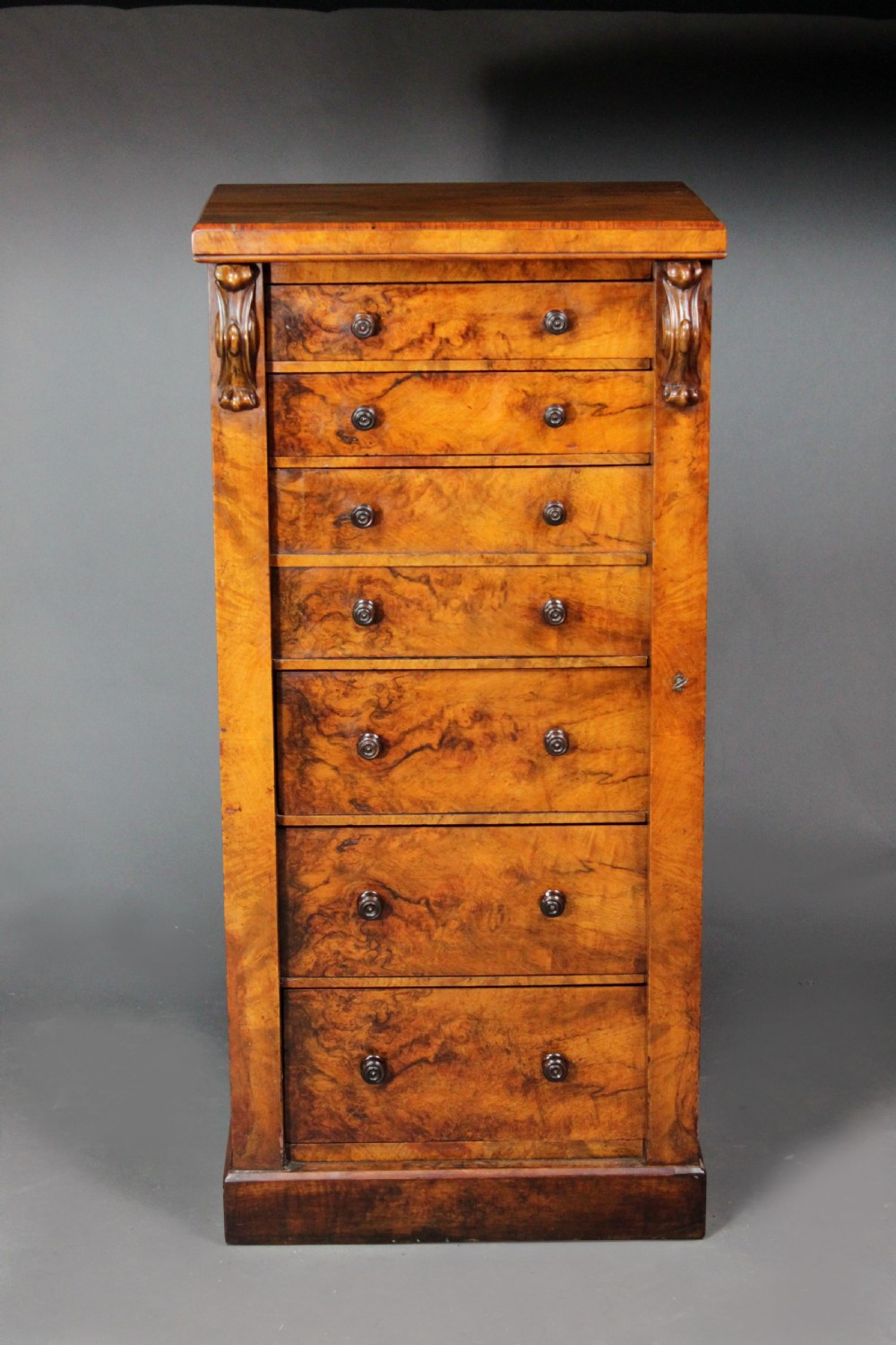 Victorian Burr Walnut Secretaire Wellington Chest View II