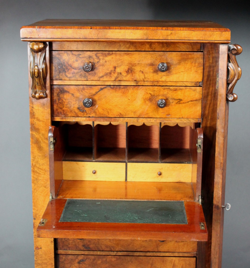 Victorian Burr Walnut Secretaire Wellington Chest View III