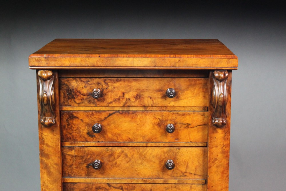 Victorian Burr Walnut Secretaire Wellington Chest View IV