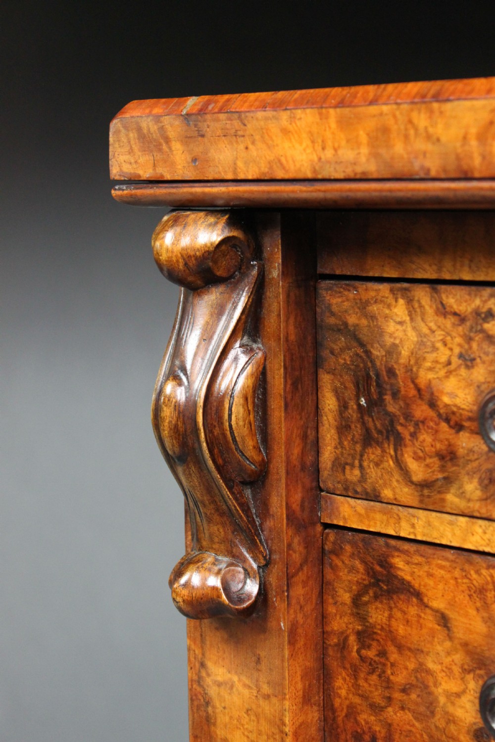 Victorian Burr Walnut Secretaire Wellington Chest View V