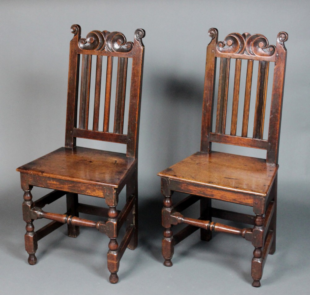 Pair of 17th century oak back stools