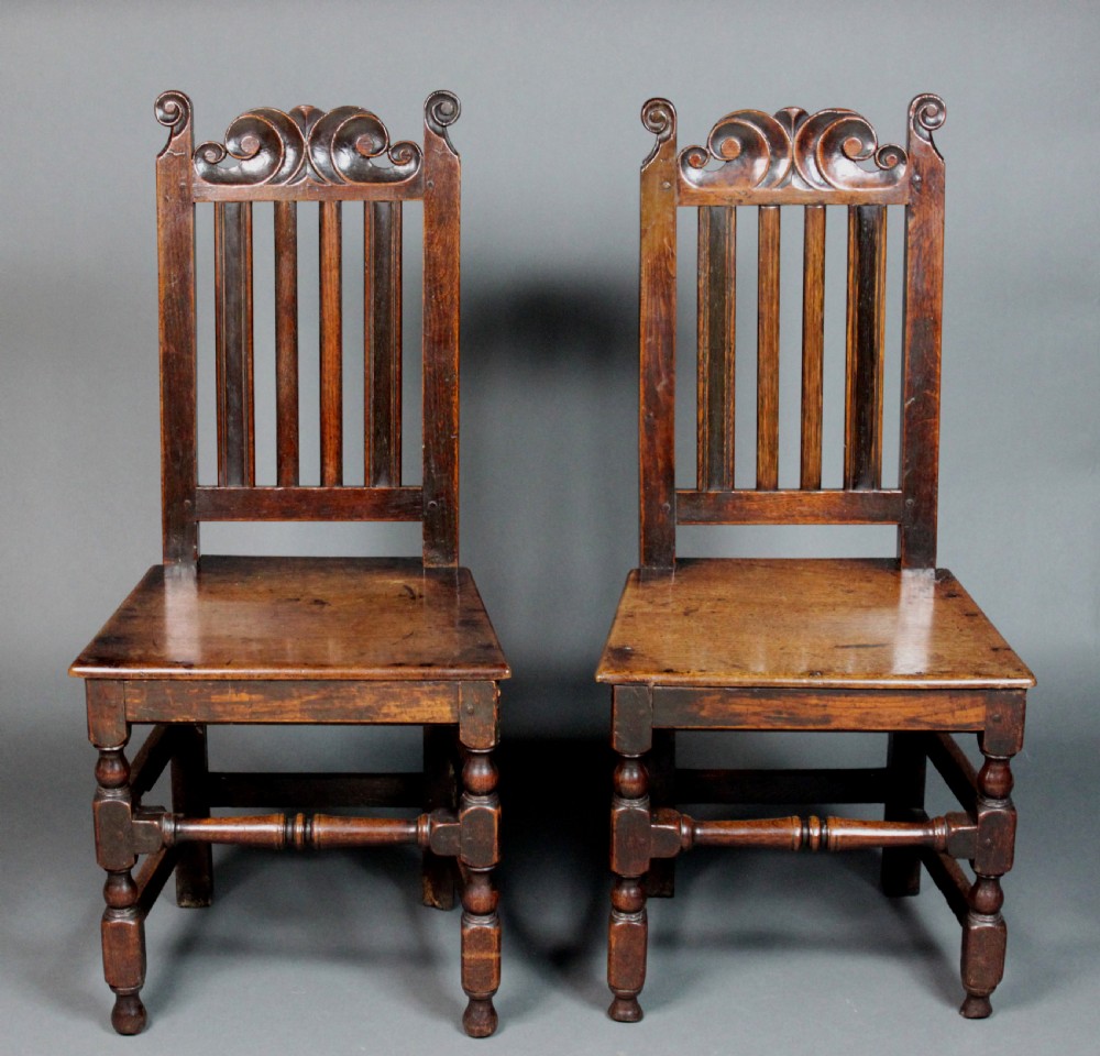 Pair of 17th century oak back stools View II