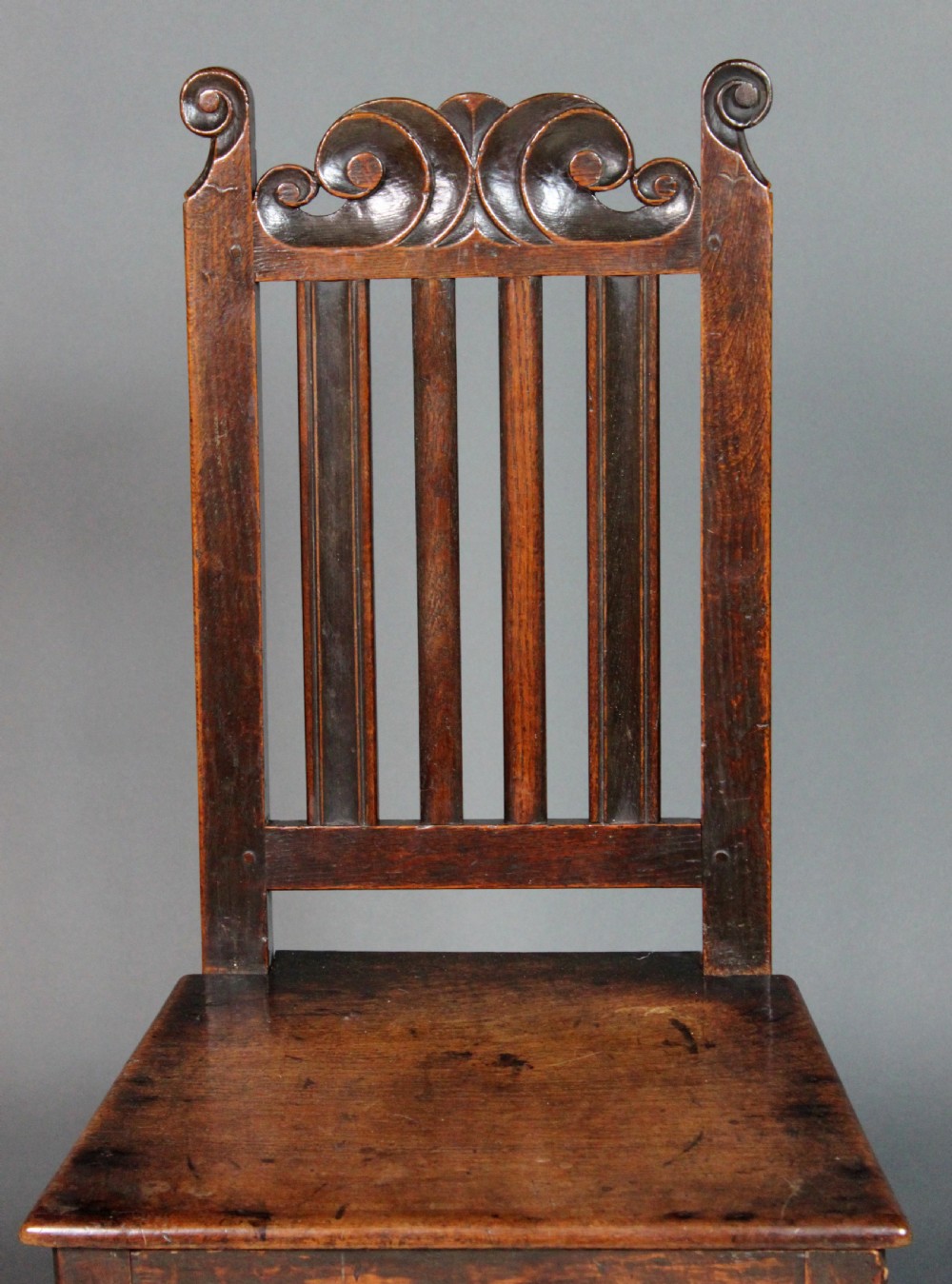 Pair of 17th century oak back stools View V