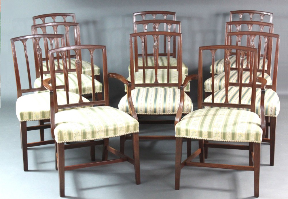 Georgian set of 11 Sheraton Mahogany Dining Chairs