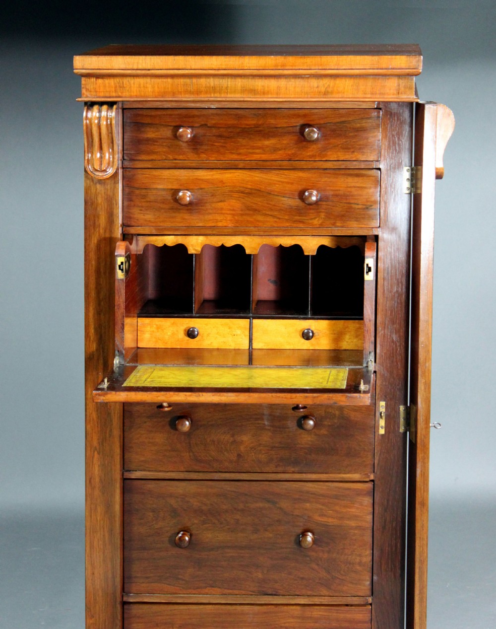 Victorian Rosewood Secretaire Wellington Chest View VI