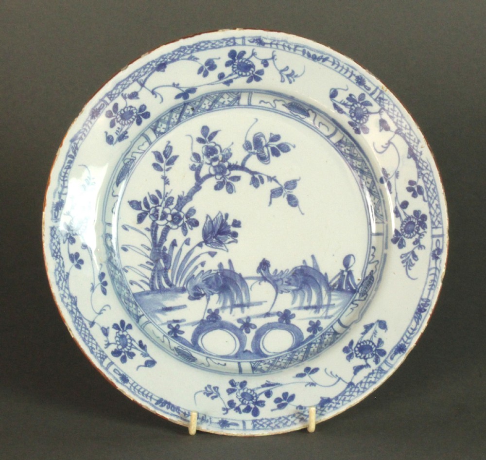 English Chinoiserie Blue and White Delft Plate