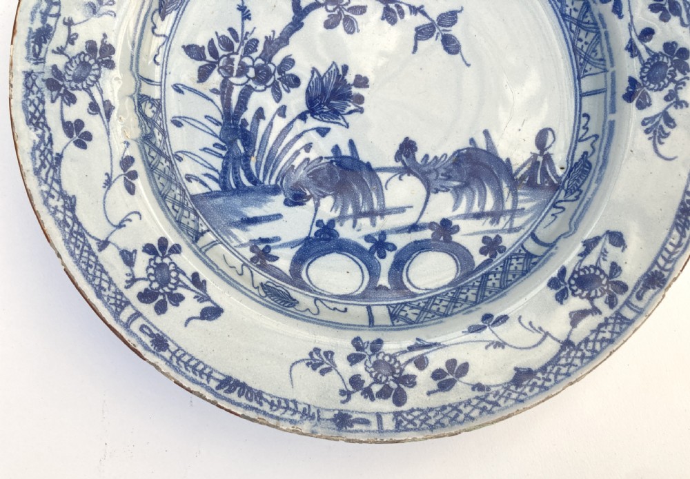 English Chinoiserie Blue and White Delft Plate View II