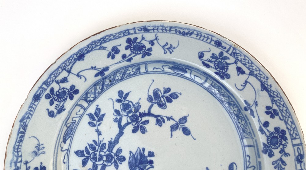 English Chinoiserie Blue and White Delft Plate View III