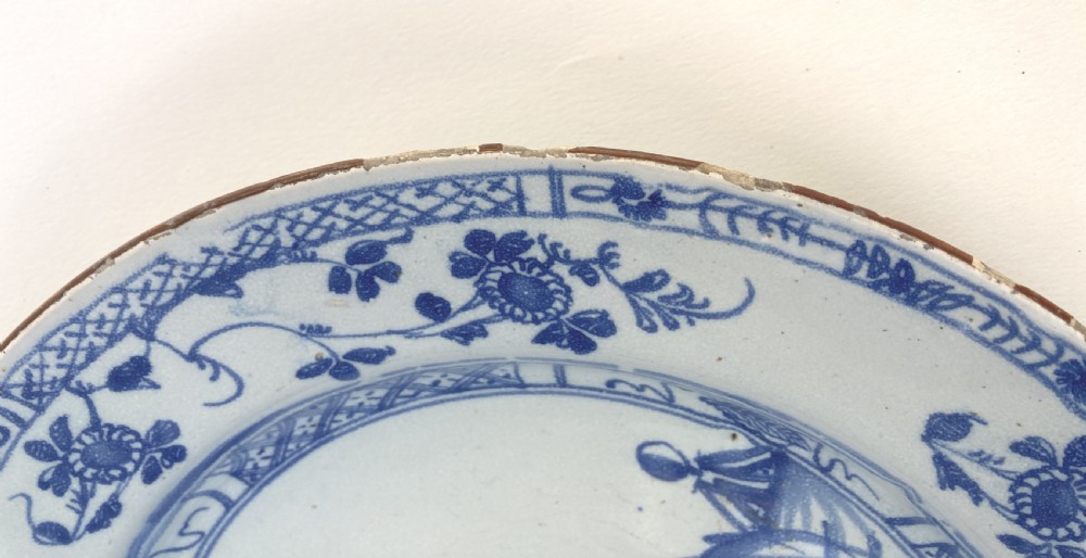 English Chinoiserie Blue and White Delft Plate View VI