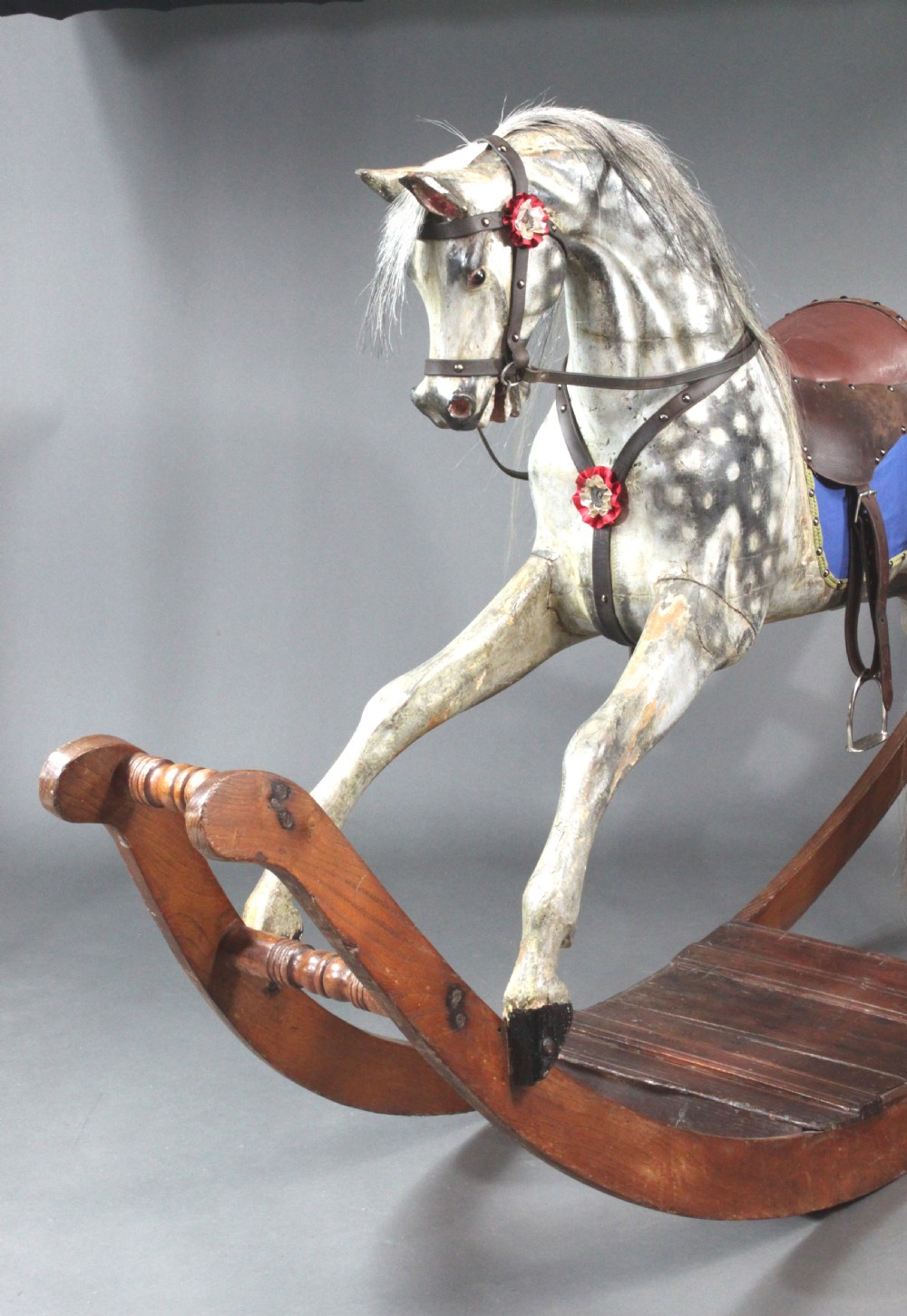Large Antique Rocking Horse on Curved Wooden Rockers
 View II
