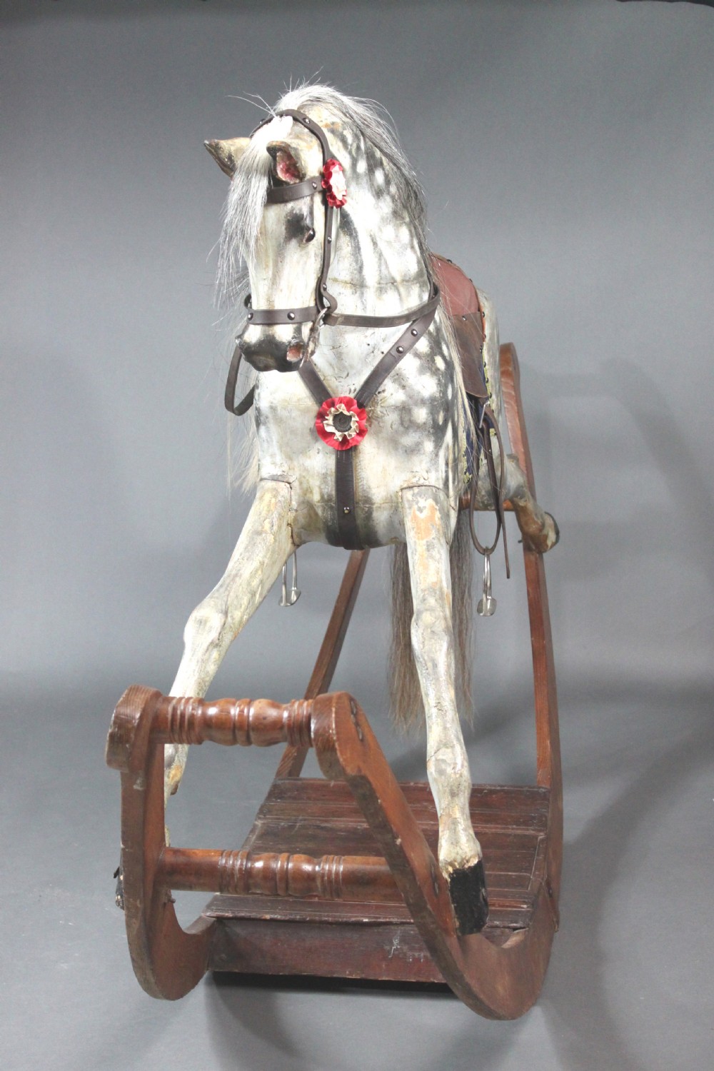 Large Antique Rocking Horse on Curved Wooden Rockers
 View III