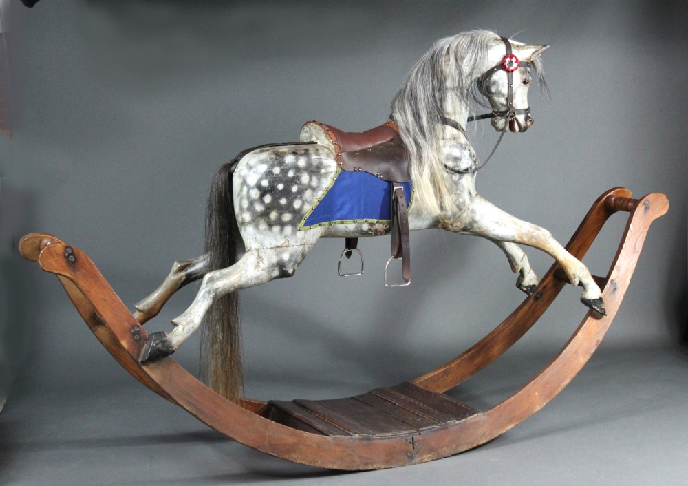Large Antique Rocking Horse on Curved Wooden Rockers
 View IV