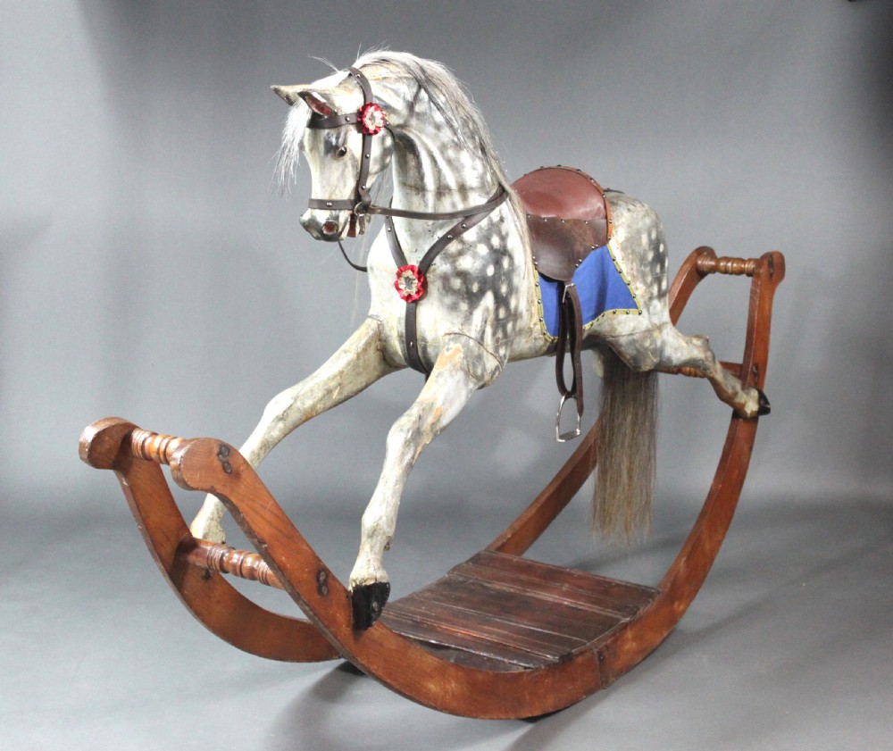 Large Antique Rocking Horse on Curved Wooden Rockers
 View VI