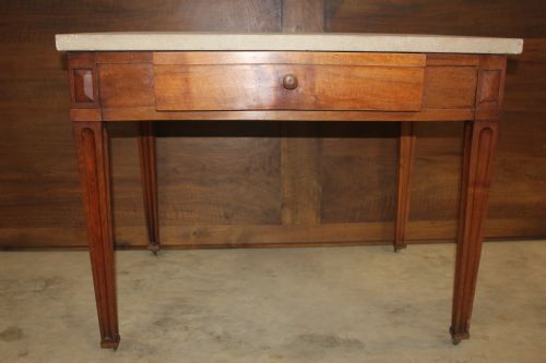 ANTIQUE FRENCH CHERRY WOOD OCCASIONAL TABLE WITH STONE TOP - ADDITIONAL PHOTO 1
