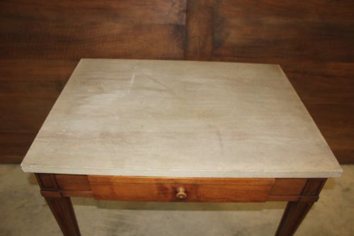 ANTIQUE FRENCH CHERRY WOOD OCCASIONAL TABLE WITH STONE TOP - ADDITIONAL PHOTO 4