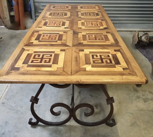 large metal and wood dining table - CATEGORY: ANTIQUE TABLES - DATED 1910