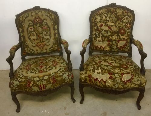 pair of walnut and tapestry armchairs - CATEGORY: ANTIQUE CHAIRS - DATED 19TH CENTURY
